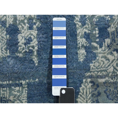 7'10"X10' Blue Wool And Silk Hand Knotted Jewellery Design Oriental Rug