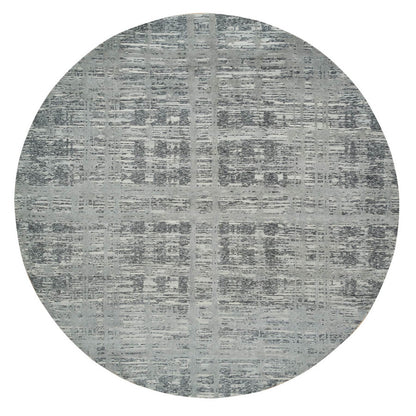 10'1"X10'1" Dark Grey Undyed Natural Wool Hand Knotted Round Oriental Rug