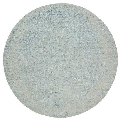9'10"X9'10" Gray Wool And Silk Modern Jacquard Hand Loomed Round Rug
