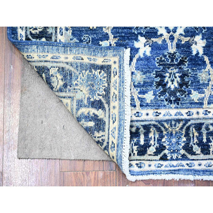2'10"X4'8" Boeing Blue Hand Knotted Wool Mahal Design Xl Runner Rug