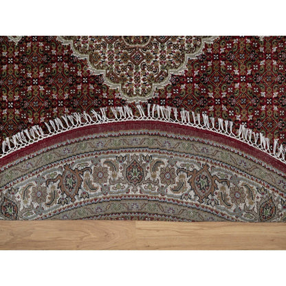 6'X6' Red Tebraz Mahi With Fish Design Pure Wool Hand Knotted Round Rug