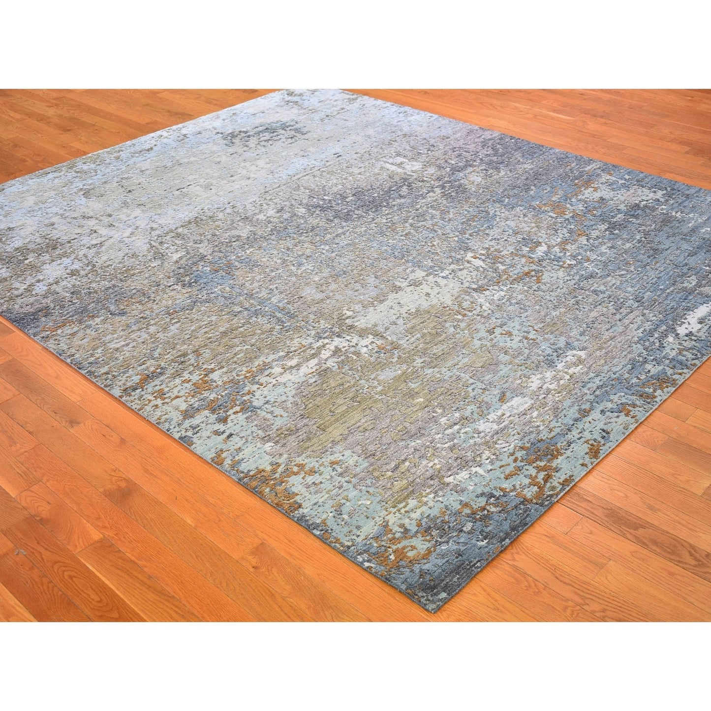 8'1"X10' Blue Wool Farsian Knot With Abstract Design Hand Knotted Rug