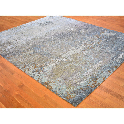 8'1"X10' Blue Wool Farsian Knot With Abstract Design Hand Knotted Rug