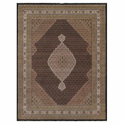 11'8"X15'2" Black Hand Knotted Tebraz Mahi Fish Design Wool Oversized Rug