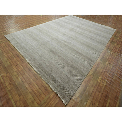 10'X14' Brown Modern Grass Design Wool And Silk Hand Knotted Oriental Rug