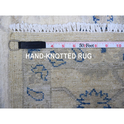 2'8"X11'10" White Hand Knotted Wool White Wash Peshawar Runner Rug