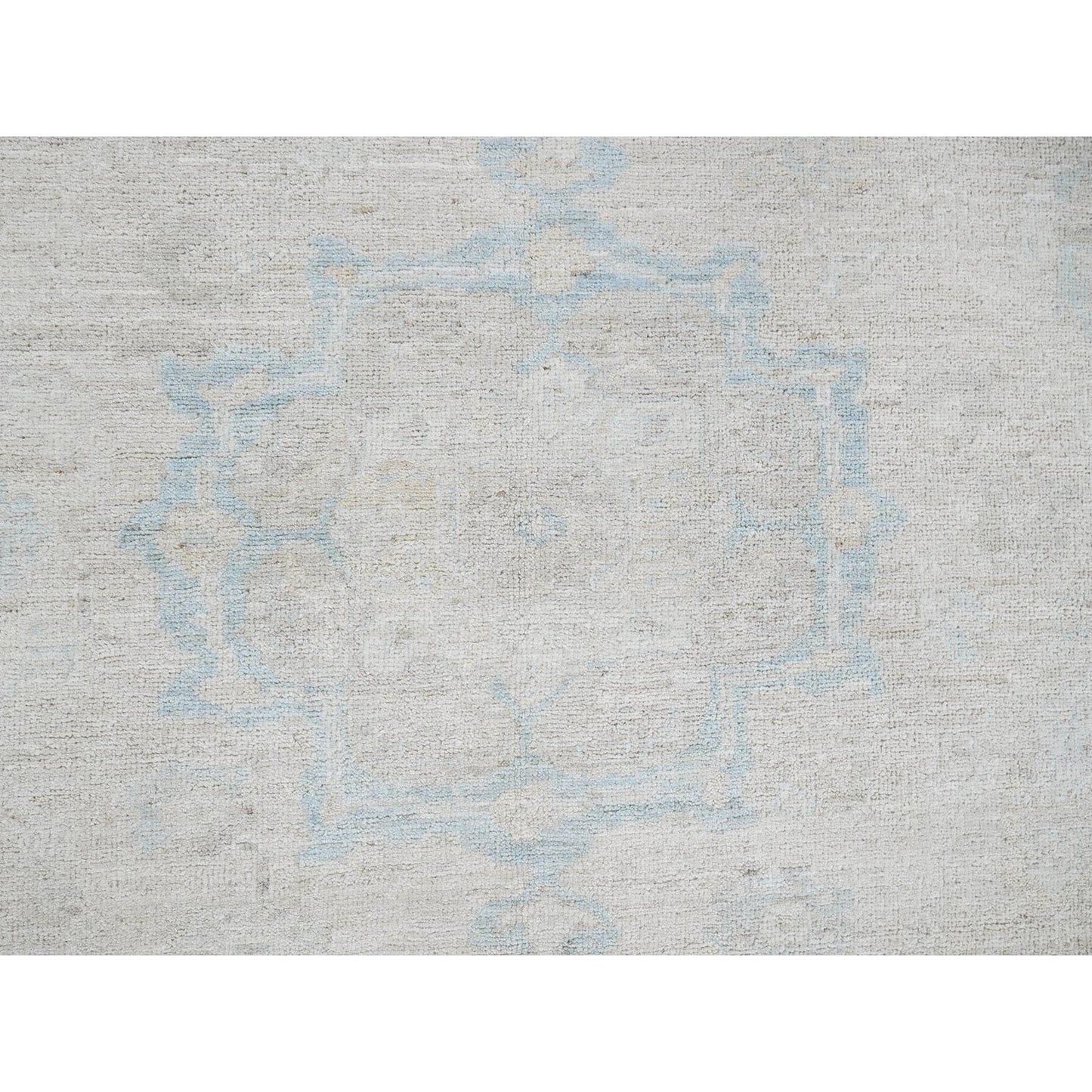 7'9"X9'10" Bone White Washed Out Peshawar Pure Wool Hand Knotted Rug