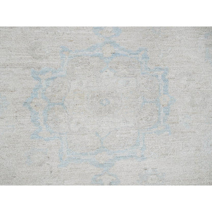 7'9"X9'10" Bone White Washed Out Peshawar Pure Wool Hand Knotted Rug