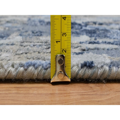 2'7"X10'2" Yale Blue Abstract Design Wool & Silk Hand Knotted Runner Rug