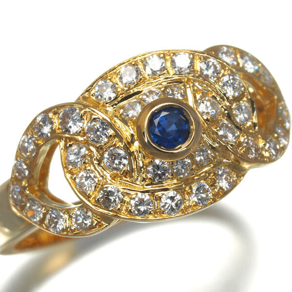 Garrard Ring Sapphire Diamond One One Two Us6 18K 750 Yellow Gold