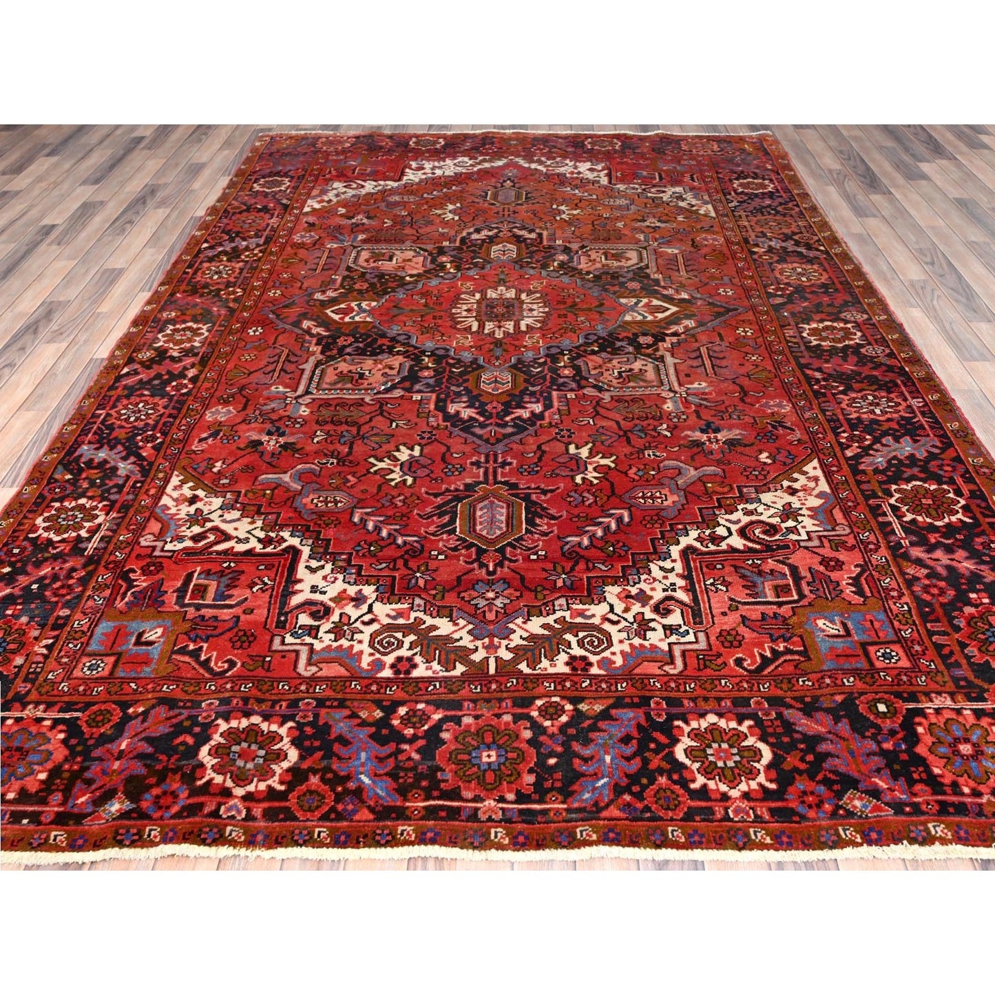7'5"X10'10" Red Pure Wool Hand Knotted Semi Antique Zoroastrian Heris Rug