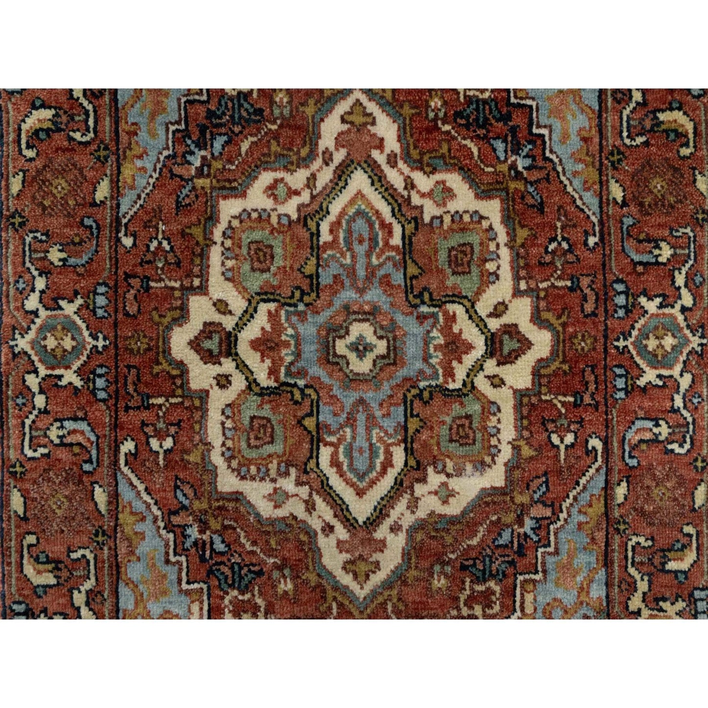 2'X3'2" Red Antiqued Fine Heris Re-Creation Wool Hand Knotted Mat Rug