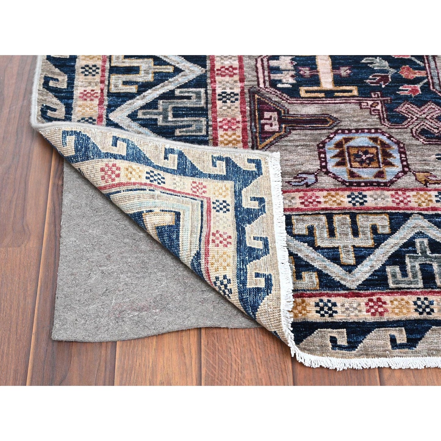 4'1"X5'10" Armenian Design Kazak Super Dense Weave Wool Hand Knotted Rug