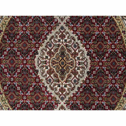 3'4"X3'4" Red Tebraz Design Wool Hand 175 Kpsi Knotted Round Rug