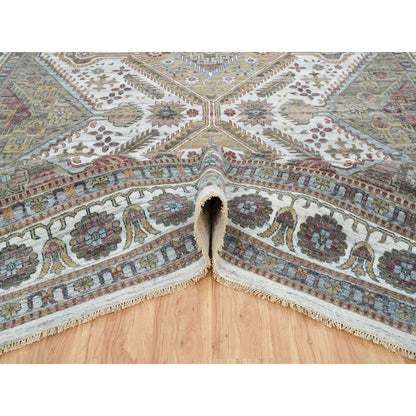 12'X17'10" Ivory Hand Knotted Rosettes Border Wool Oversize Oriental Rug