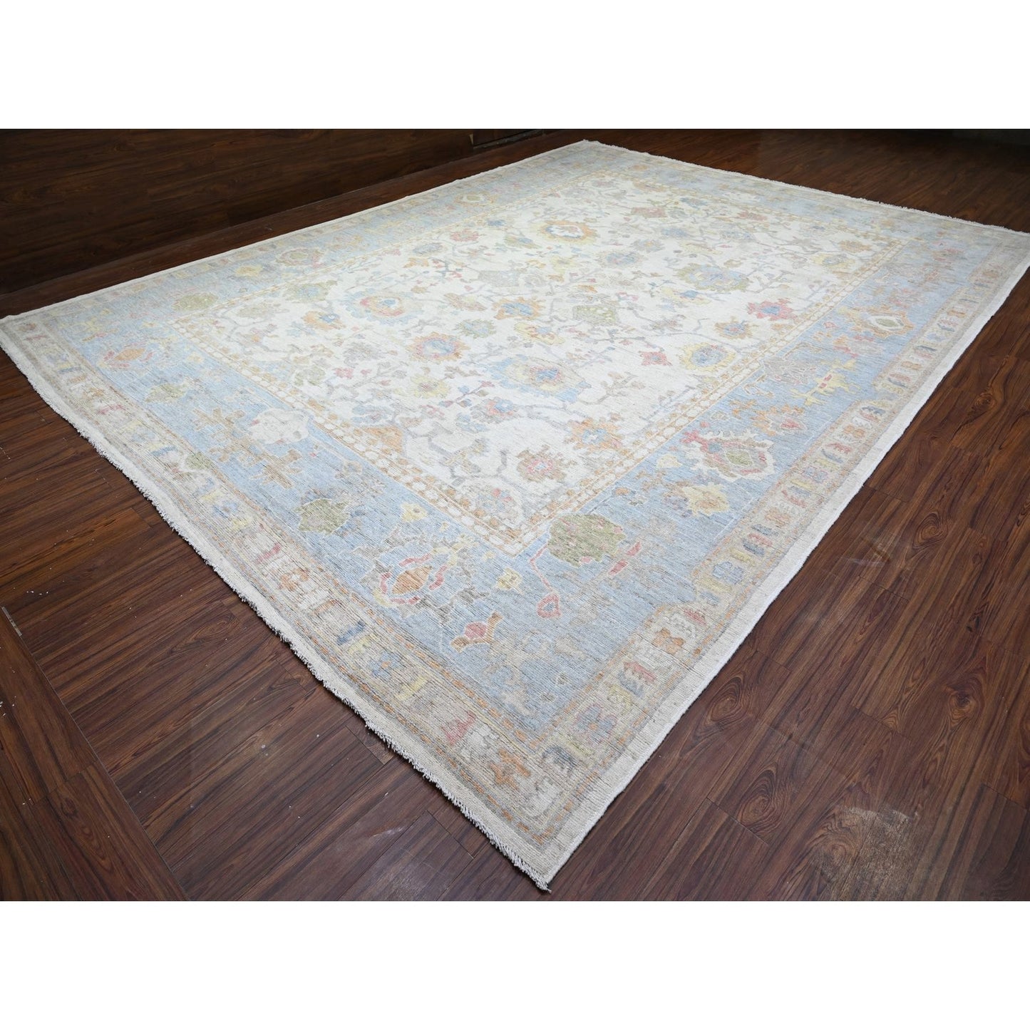 12'2"X16' Ivory Afghan Angora Oushak Hand Knotted Wool Oversized Rug