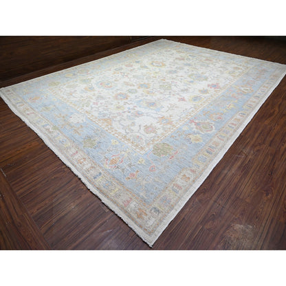 12'2"X16' Ivory Afghan Angora Oushak Hand Knotted Wool Oversized Rug