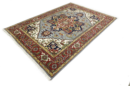 Hand-Knotted Large Gray Floral Heriz Serapi Wool