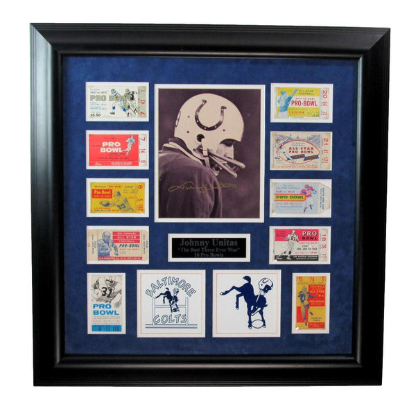 Johnny Unitas Hof Signed/Auto 8X10 Photo W/ Pro Bowl Tickets Framed Jsa 190160