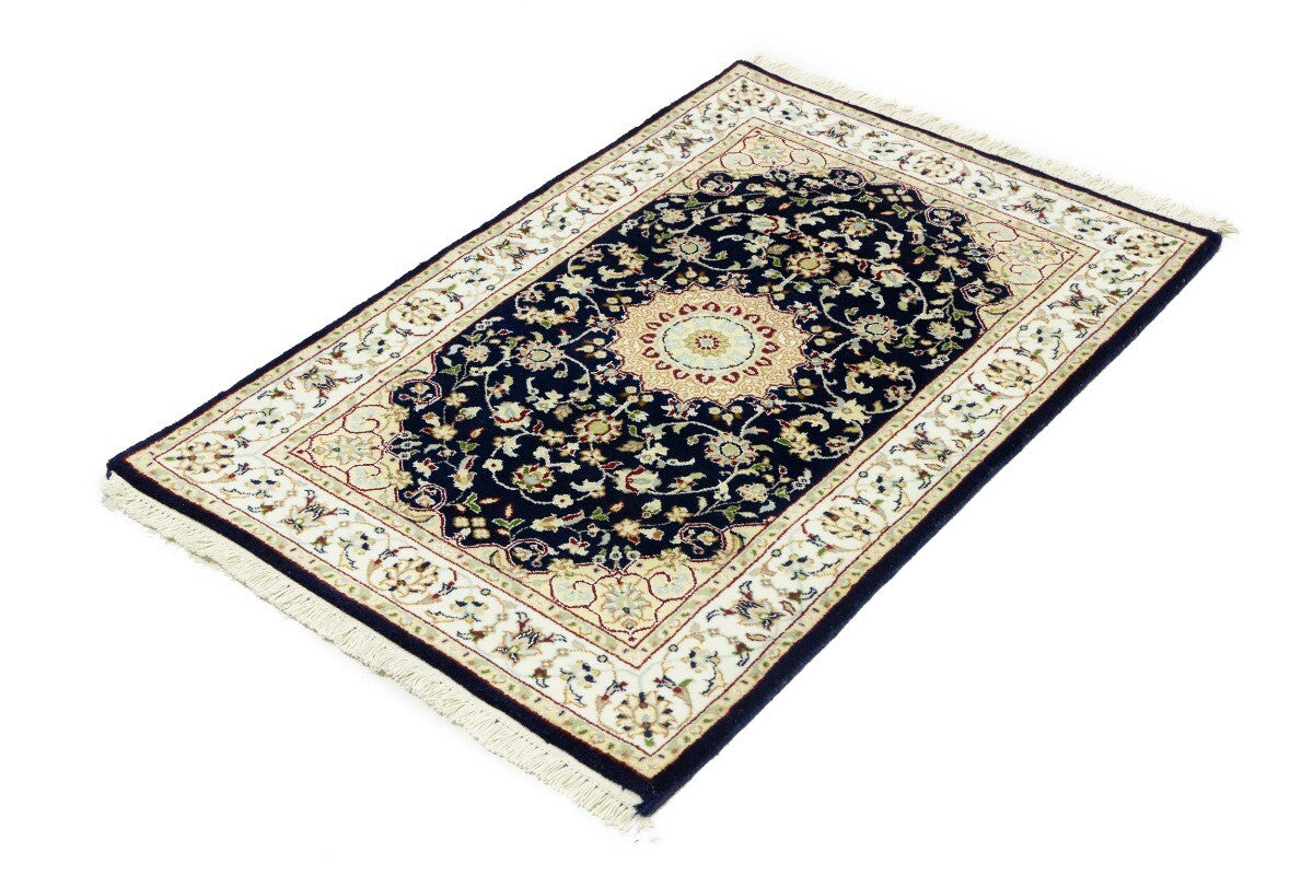 Indo-Nain Floral Rug Dark Navy 3X4 ft Entryway Kitchen Carpet