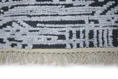 8x10 Hand-Carved Dark Grey Wool Modern Oriental Rug High-Low Relief Carpet