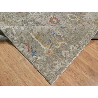 9'X12'1" Gray Broken Pattern Oushak Design Hand Knotted Rug Pure Wool
