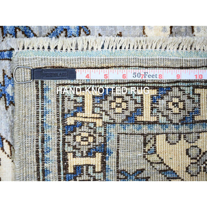 4'X10'1" Silver Gray Wool Hand Knotted Afghan Ersari Wide Runner Rug