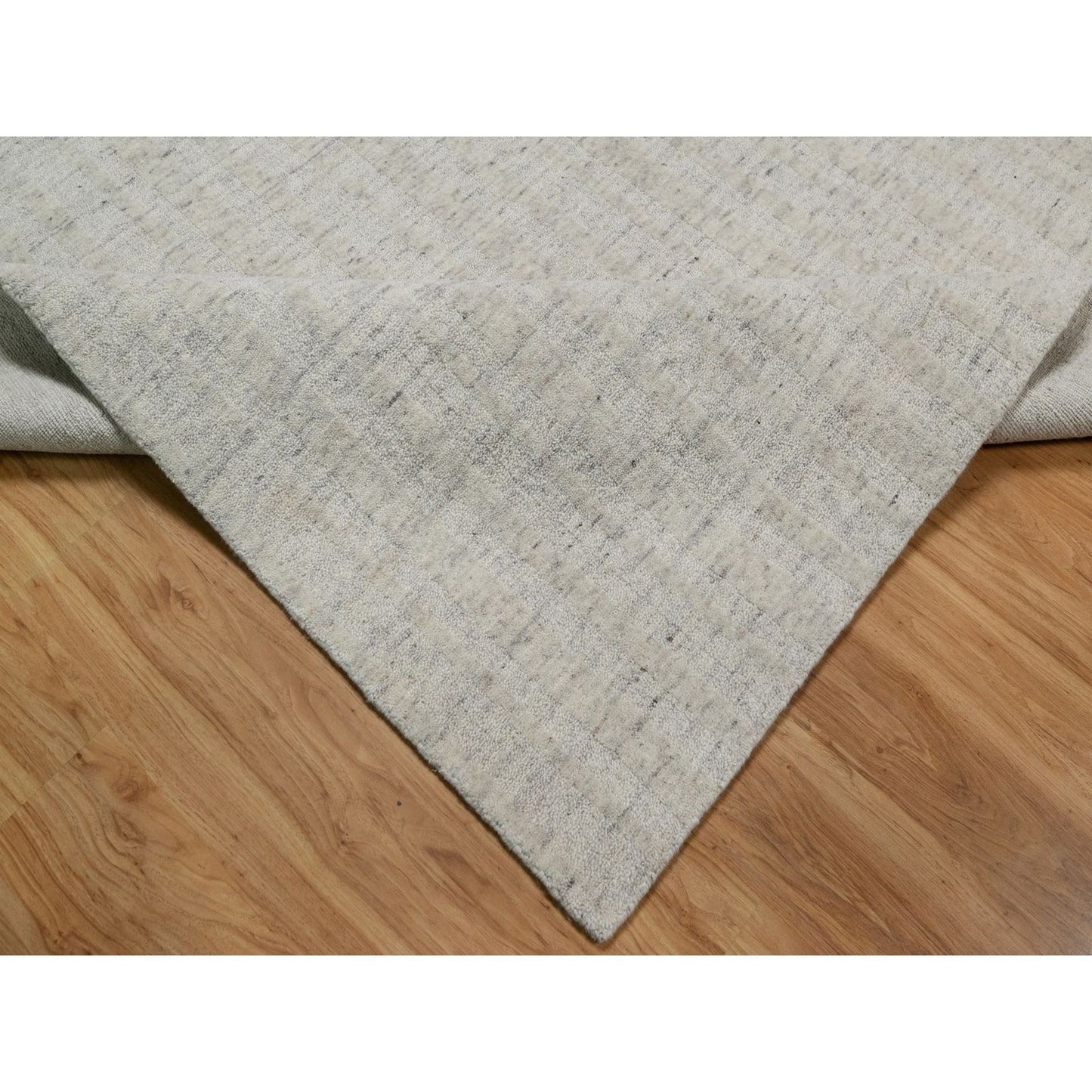 8'1"X10' Ivory Hand Loomed Vertical Stripes Design Natural Wool Rug