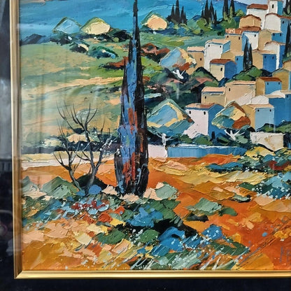 Original Oil Painting by Bernard Kerfily France Village Steep Landscape