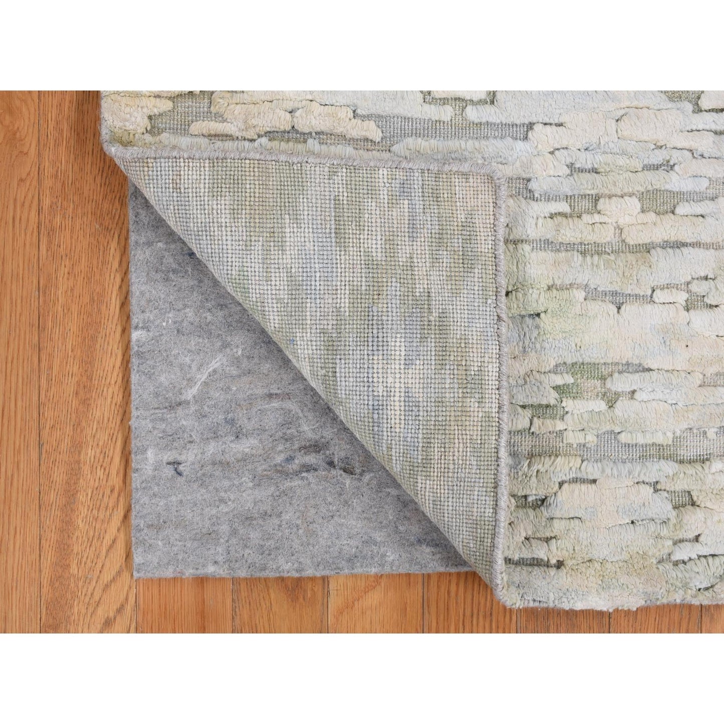 2'X2' Beige Sample Fragment Pure Silk With Wool Hand Knotted Square Rug