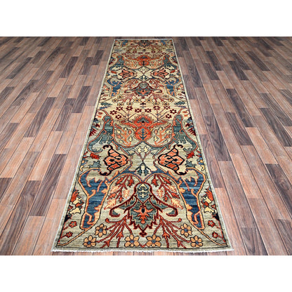 2'9"X9'10" Oyster Gray Bijar Garus Design All Wool Hand Knotted Runner Rug