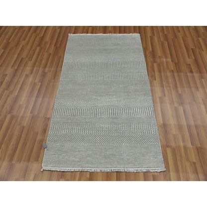 3'x5'3" Battleship Gray Grass Design Wool and Silk Hand Knotted Rug