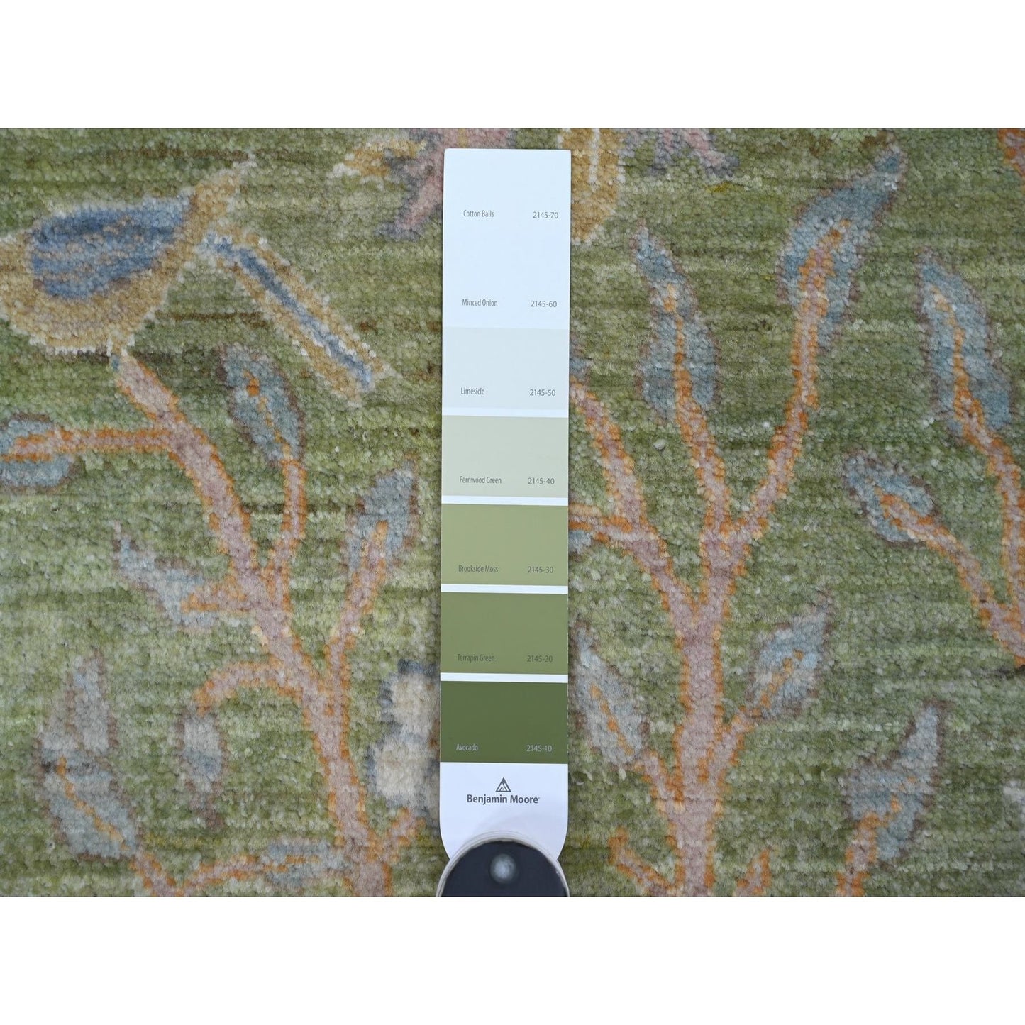 2'7"X8'1" Green Hand Knotted Rug Birds Of Paradise Design Soft Wool Runner