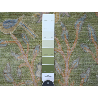 2'7"X8'1" Green Hand Knotted Rug Birds Of Paradise Design Soft Wool Runner