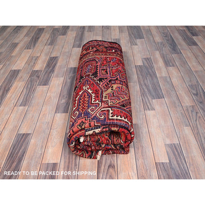 6'7"X9'3" Vivid Auburn Red Hand Knotted Vintage Wool Heris Oriental Rug