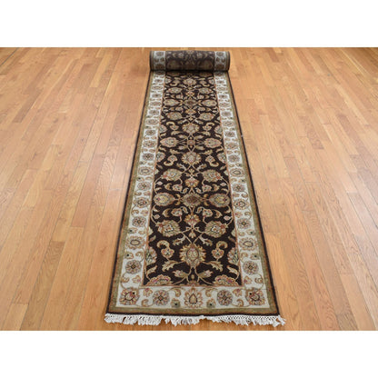 2'7"X15'9" Brown Rajasthan Wool And Silk Xl Runner Hand Knotted Rug