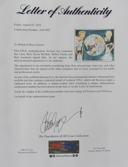 Bird/Mchale/Parish/Auerbach Multi-Signed 24X20 Lithograph Celtics Psa/Dna 192393