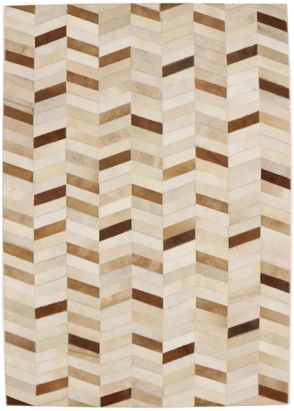 4X6 ft Brown Cowhide Leather Rug Modern Geometric Design Contemporary Carpet