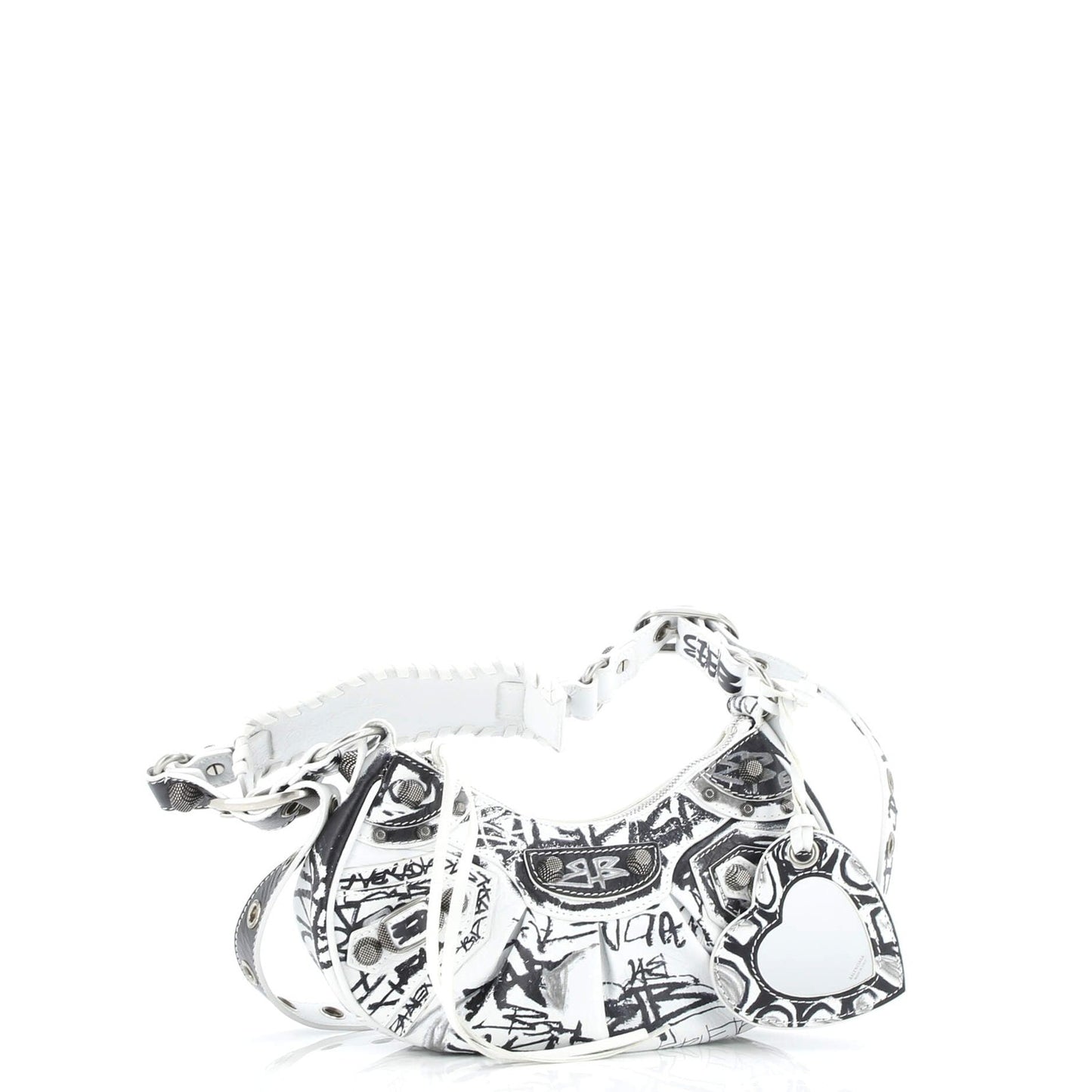 Balenciaga Le Cagole Graffiti Giant Studs Shoulder Bag Leather Mini