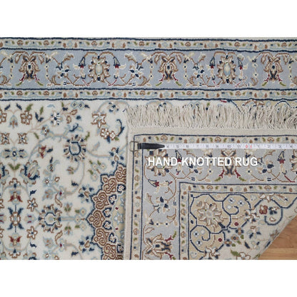 2'10"X14'6" Ivory Nain Flower Design Wool & Silk Hand Knotted Runner Rug