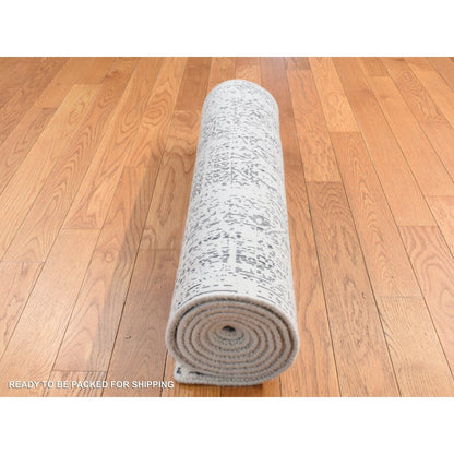2'5"X5'10" Black Hand Loomed Mamluk Design Wool And Art Silk Runner Rug