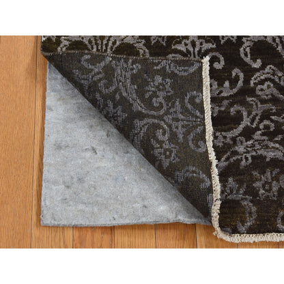 2'4"X9'8" Green Abarasque Motif Design Wool And Silk Handmade Runner Rug