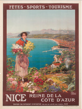 Nice Reine De La Cote D'Azur By Pierre Comba C1910 French Travel Poster For Plm