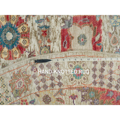 6'X6' Porcelain White Silk And Wool Hand Knotted Tebraz Vase Round Rug