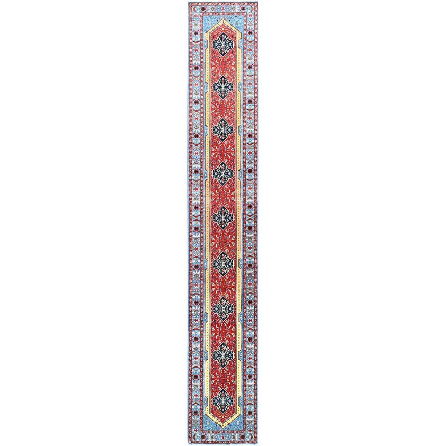 2'9"X17'5" Fire Engine Red Peshawar Seerape Heris Runner Oriental Rug