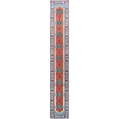 2'9"X17'5" Fire Engine Red Peshawar Seerape Heris Runner Oriental Rug