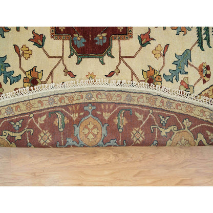 10'X10' Ivory Heris Re-Creation Hand Knotted Wool Round Oriental Rug