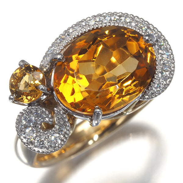 Citrine Diamond 0.23Ct Milgrain Ring 900