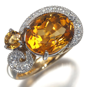 Citrine Diamond 0.23Ct Milgrain Ring 900