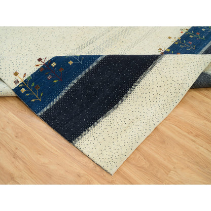 9'X12'1" Toque White Gabbeh Tree All Wool Hand Knotted Oriental Rug